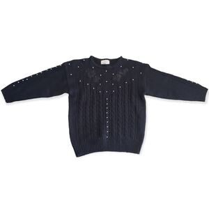 Spice of Life Black Floral Design w. Pearl Decor Dressy Sweater | Size Medium